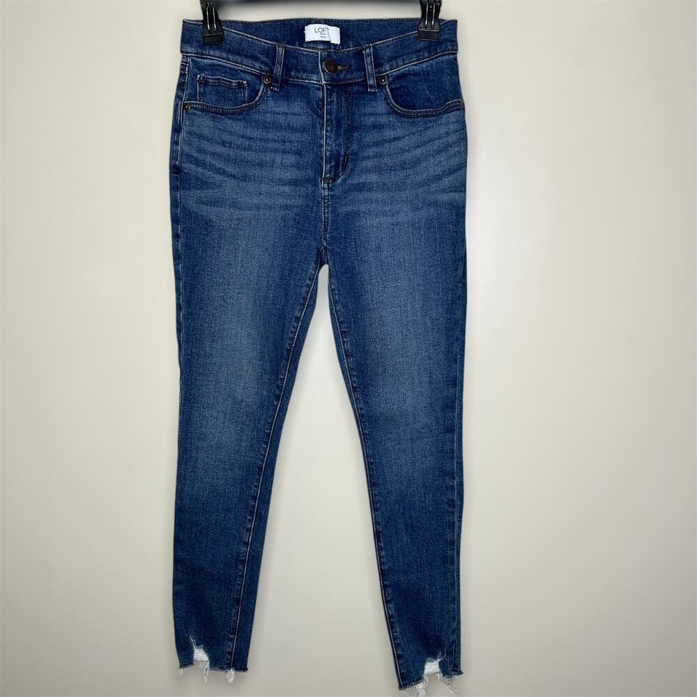 LOFT Skinny Jeans 2 Petite Womens Med Wash Raw Hem Denim Cotton Ankle Mid Rise